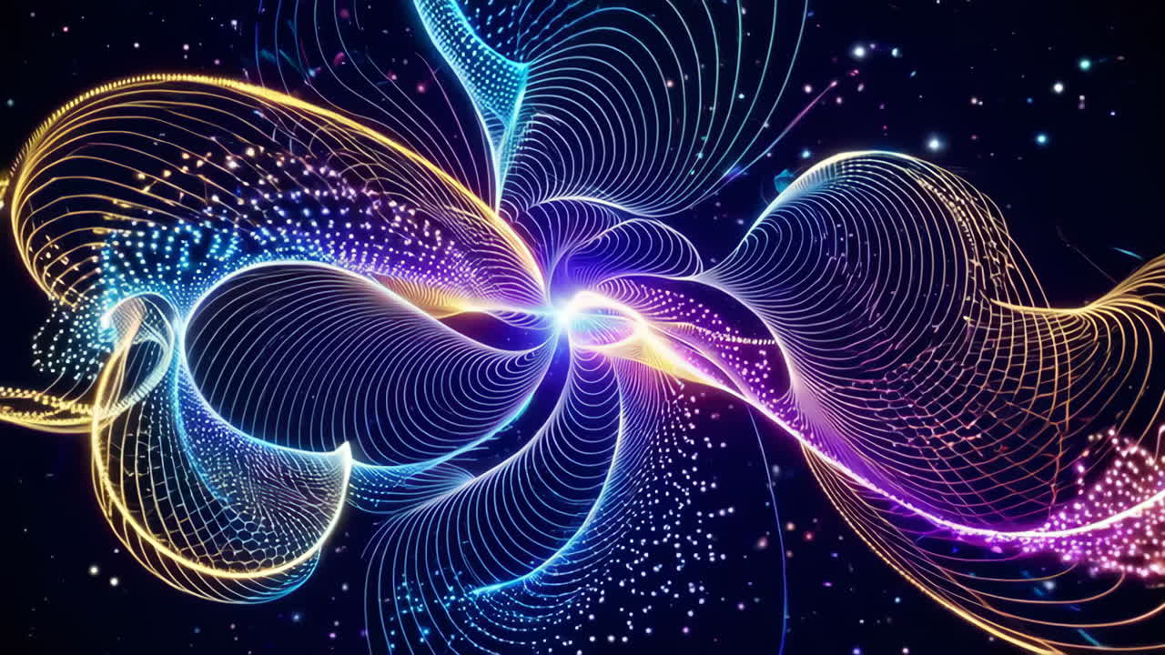 Abstract Digital Flow of Glowing Light Lines and Particles