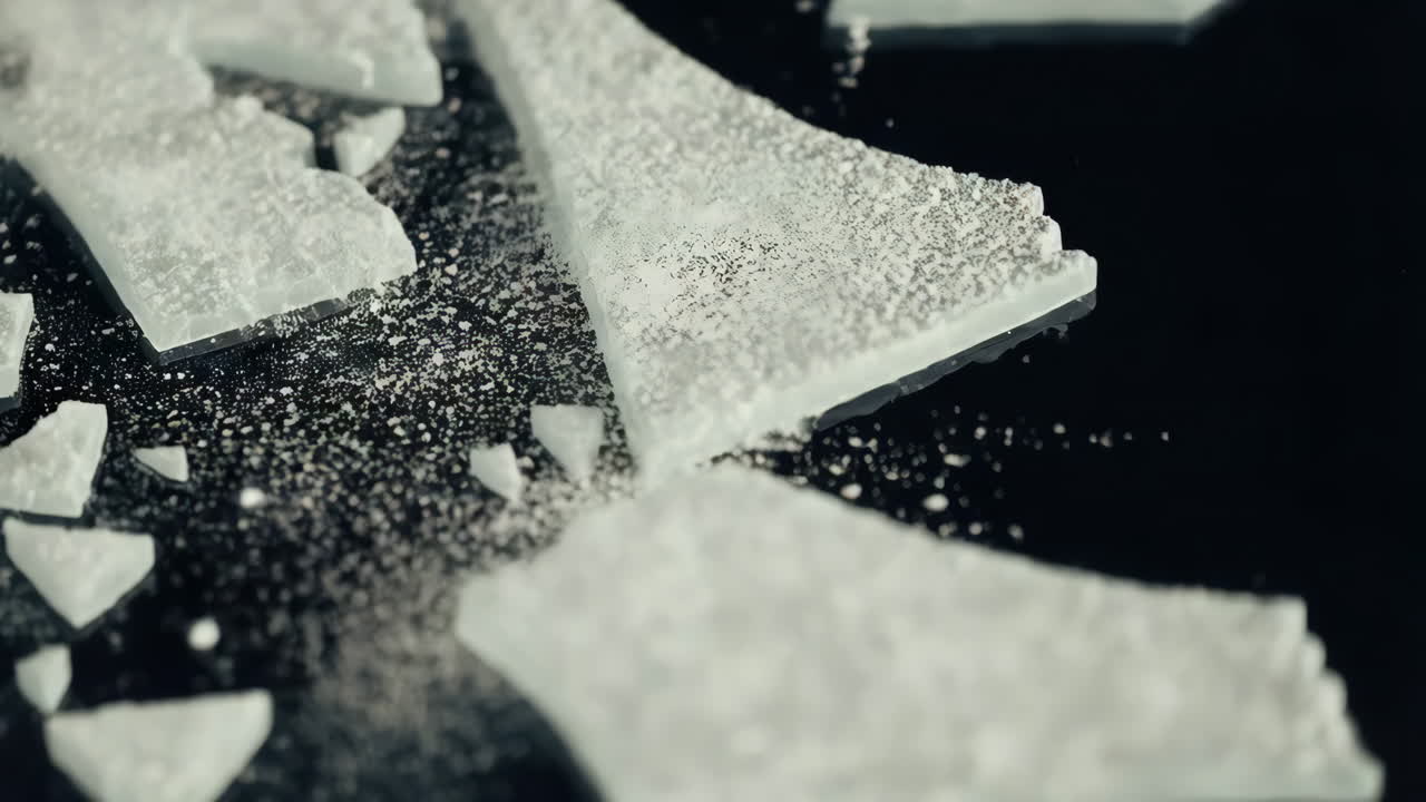 Broken Ice Pieces on a Dark Surface