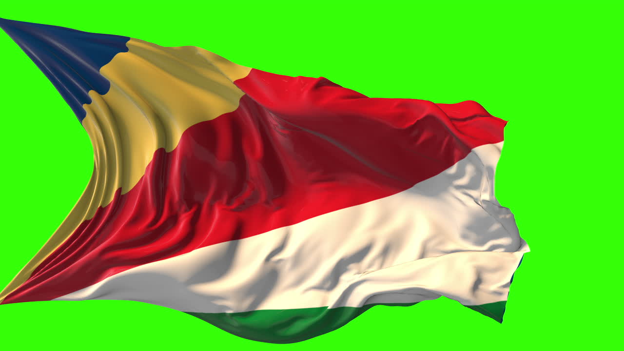 National Flag of Seychelles Waving on Green Screen