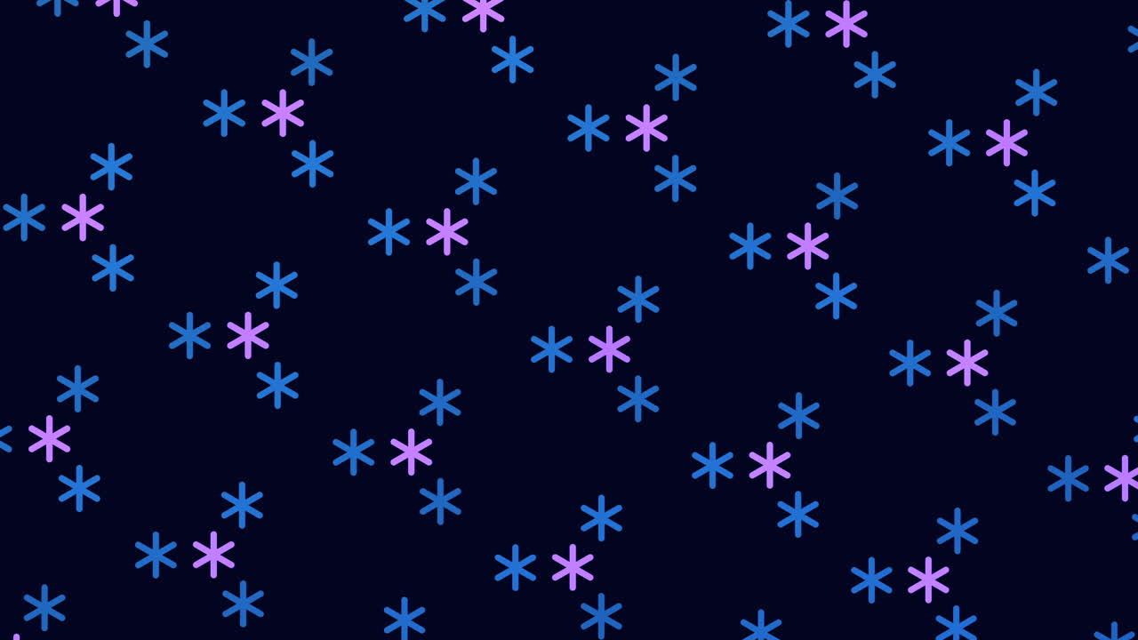 Winter wonderland symmetrical blue and purple snowflake pattern on dark background