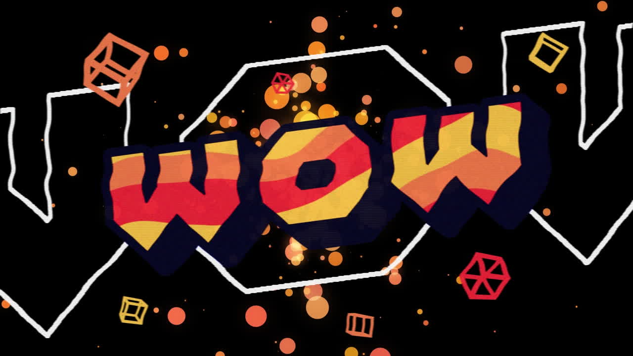 검은 바탕에 와우 텍스트의 애니메이션.