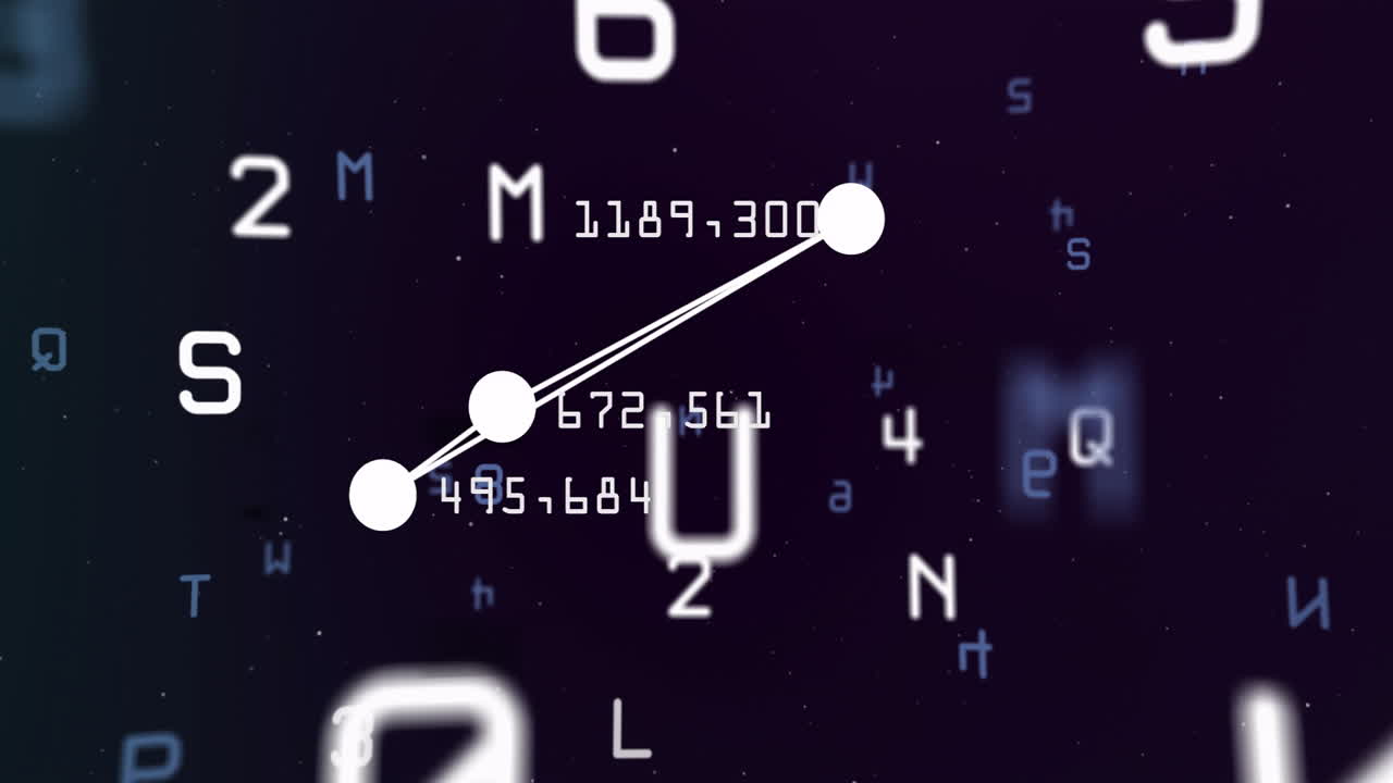 Floating letters and numbers with network connections and data processing animation