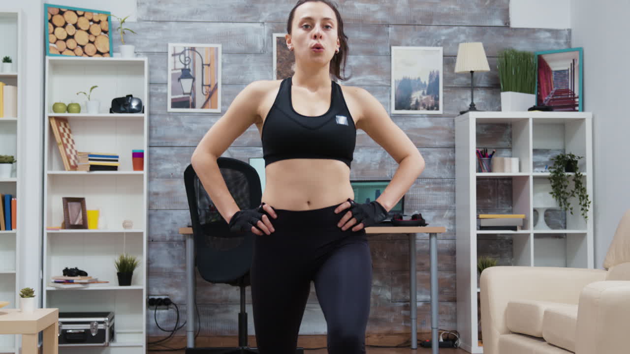 A woman exercising at home