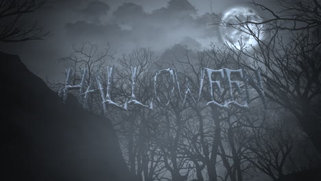 halloween with mystical forest and moon in night