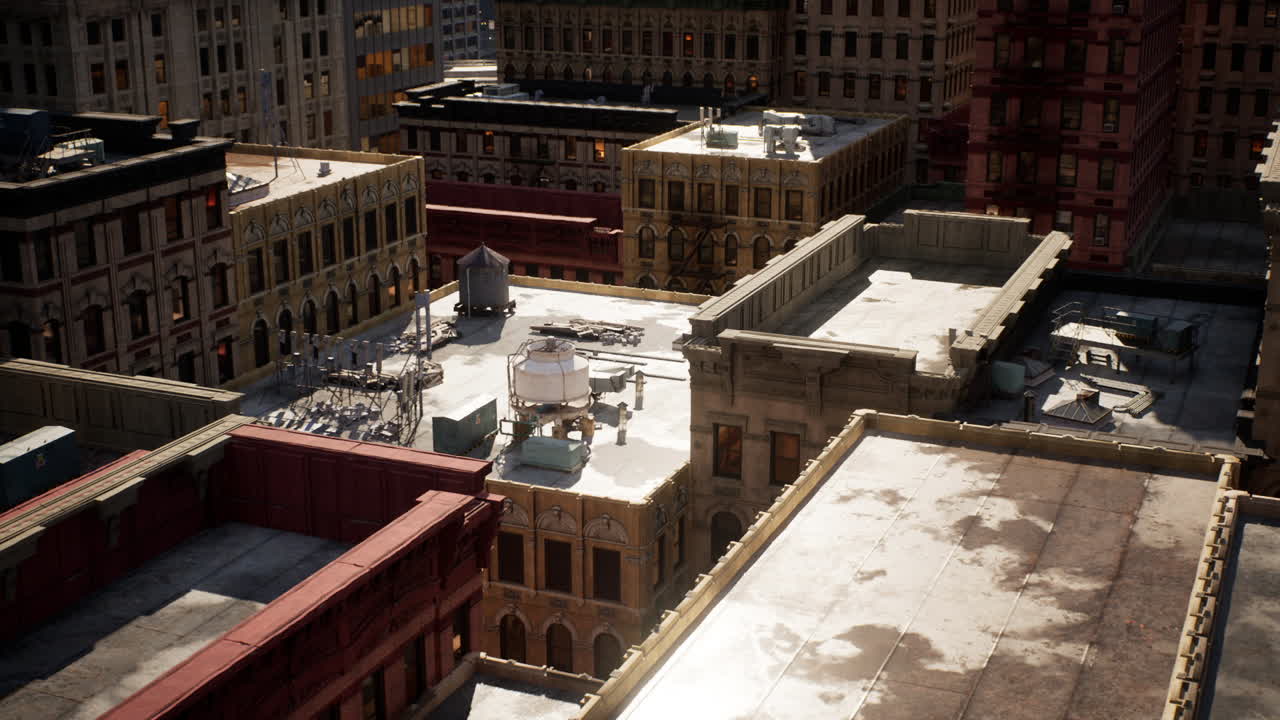 Detailed view of urban rooftops in a bustling city during midday