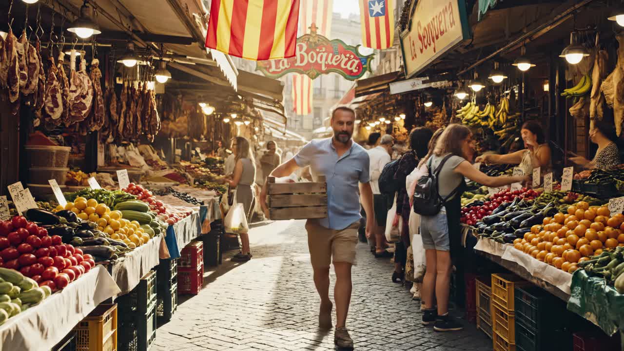 Man Carrying Crate of Produce at Market