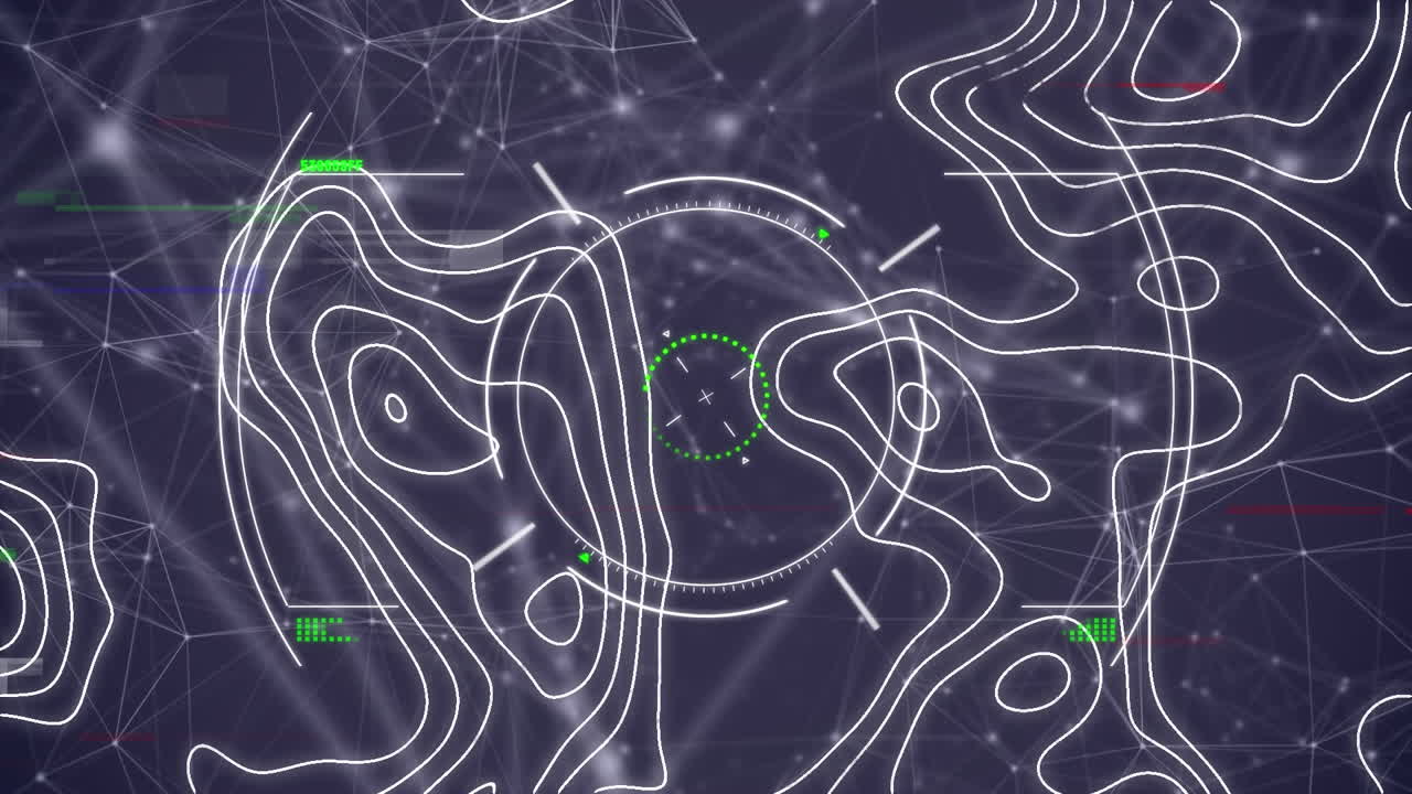 검은 바탕의 연결 네트워크에 대한 범위 스캔과 지형