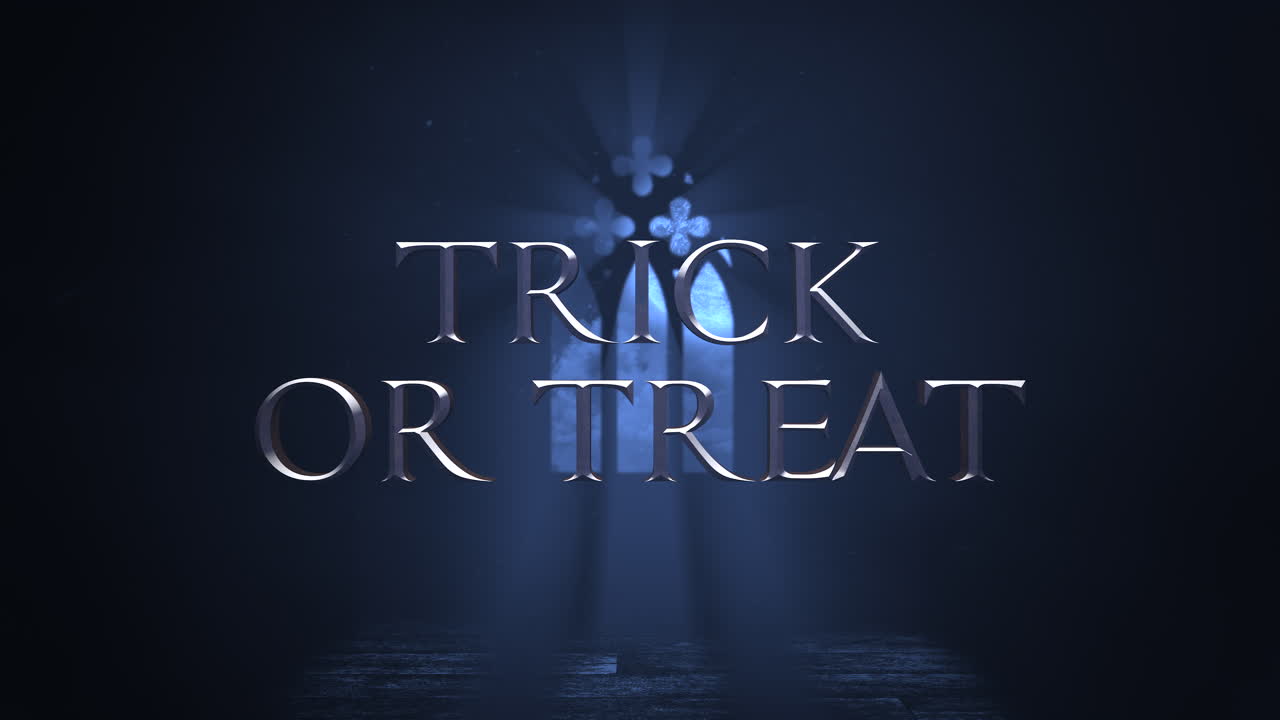 truco o trato con la ventana del viejo castillo con luz y cruces en la noche