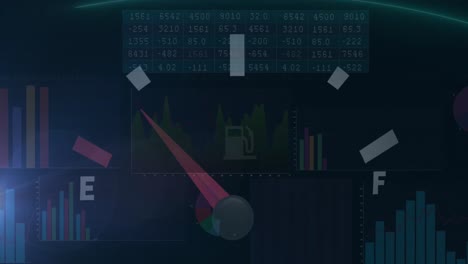 animación del procesamiento de datos y estadísticas del indicador de combustible