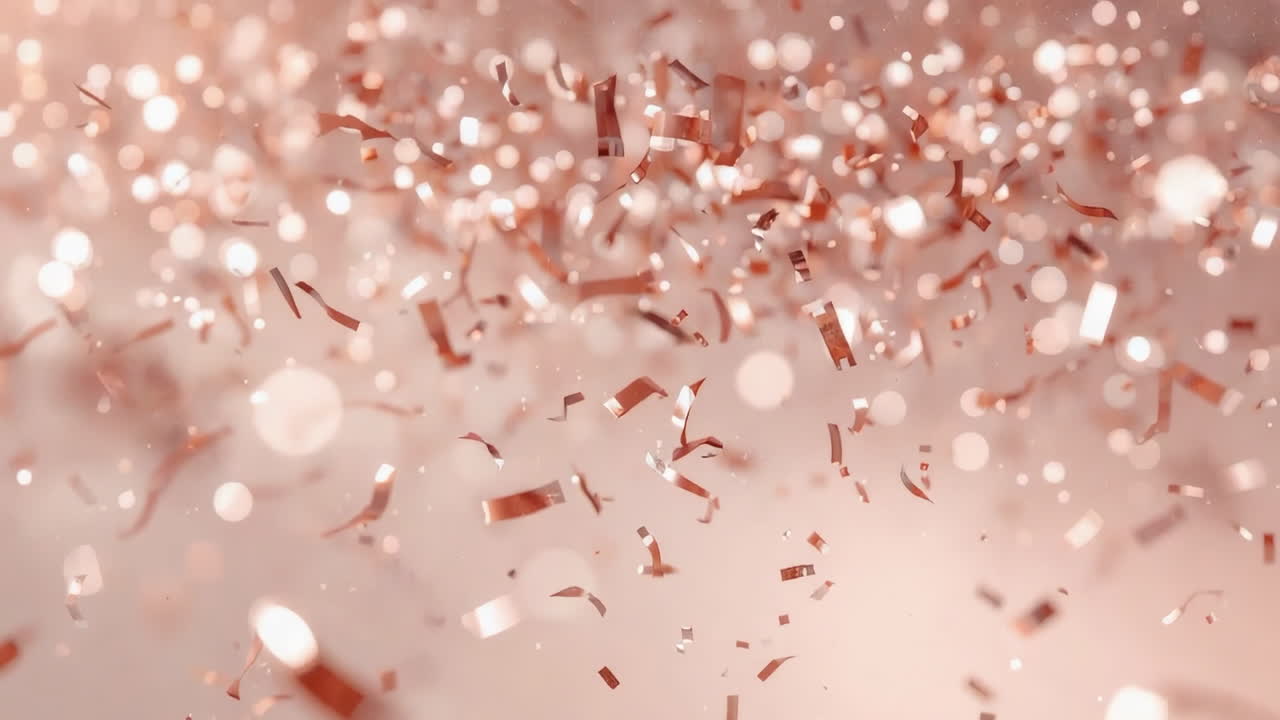 Coriandoli oro rosa che cadono con sfondo bokeh scintillante