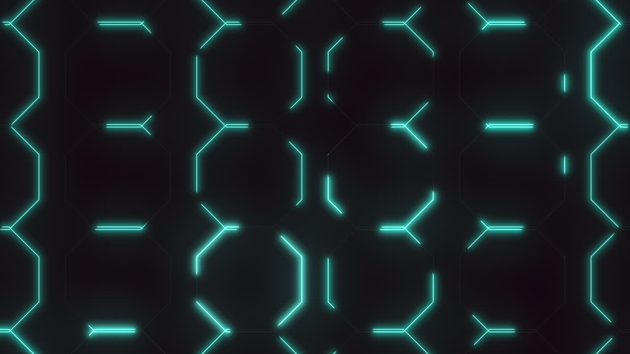 Futuristic neon green hexagons in rows on black gradient