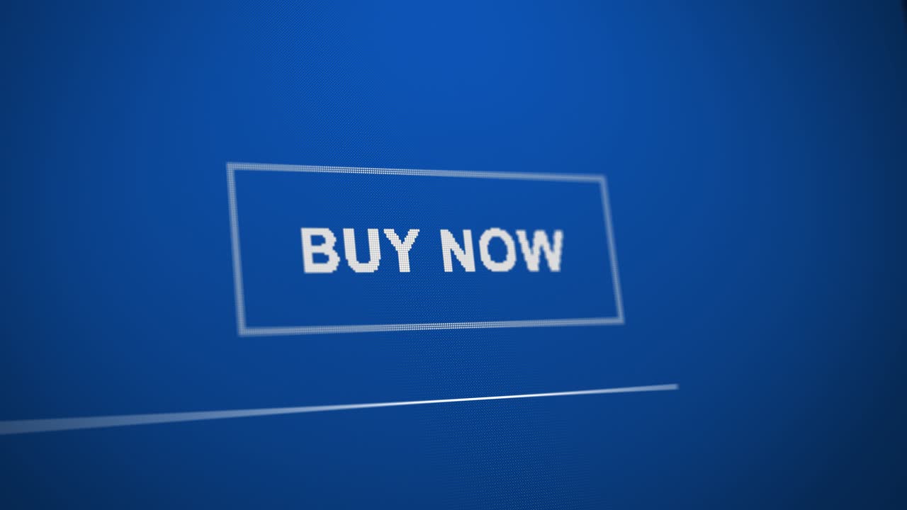 Mouse pointer hovering and clicking to buy now button button for online commerce shop concept social