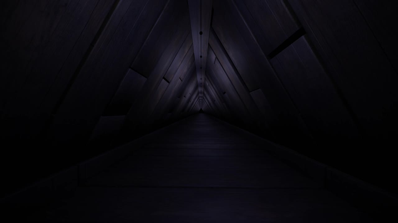 Dark Wooden Triangular Tunnel with Glowing Lights