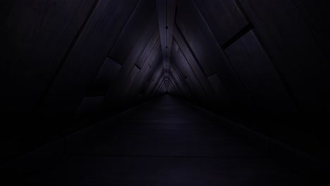 dark wooden triangular tunnel with glowing lights