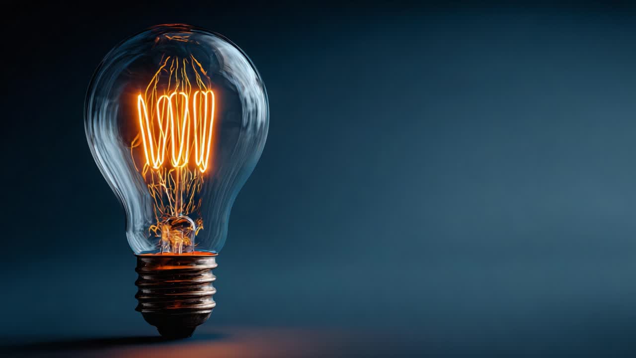 Un bellissimo primo piano di una lampadina vintage illuminata con una calda luce su un morbido sfondo scuro, che cattura l'essenza del design classico e dell'innovazione