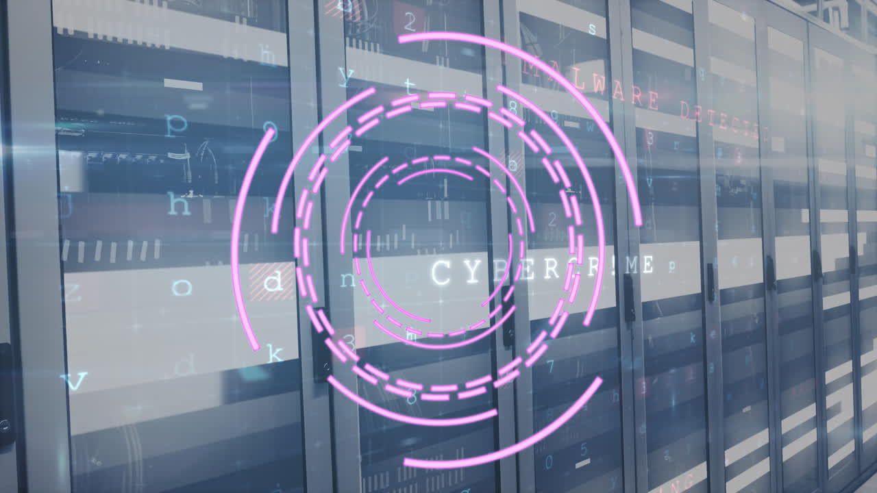 animación del procesamiento de datos y el escaneo de alcance sobre la sala de servidores