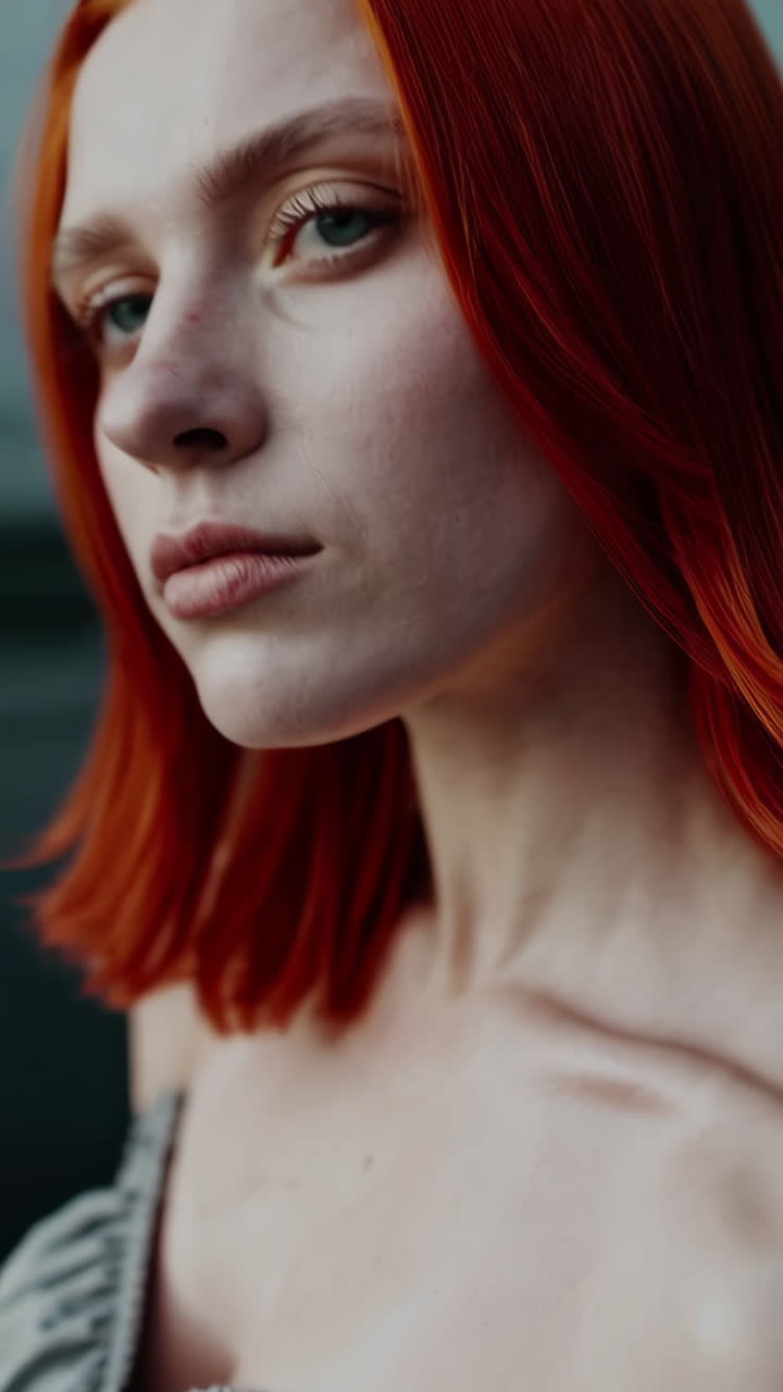 Woman in a Grey Dress with Red Hair