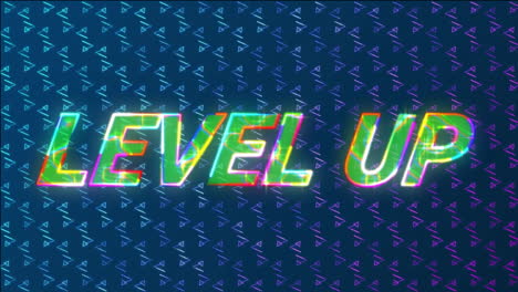 animación de texto de nivel ascendente brillante sobre el fondo del patrón