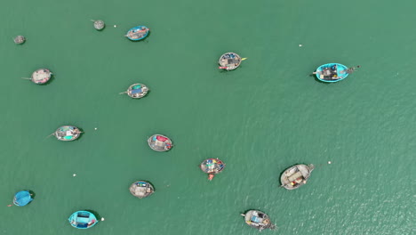 traditional fishing boat with net and woven bamboo basket boat
