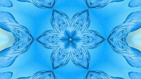 animación en bucle 3d, un fondo abstracto con cintas azules girando y formando estrellas o copos de nieve como con un efecto caleidoscópico.