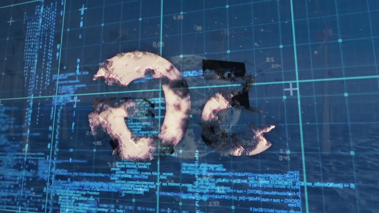 파란색 배경에 5g 텍스트를 가진 데이터 처리의 애니메이션