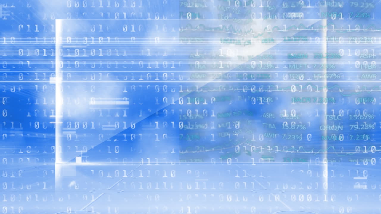 Binary coding data processing against clouds in blue sky