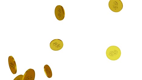 3d animation of falling golden coins + alpha channel