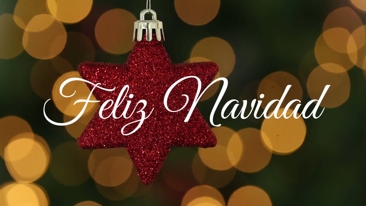 animación de felicitaciones navideñas españolas sobre la estrella roja de navidad