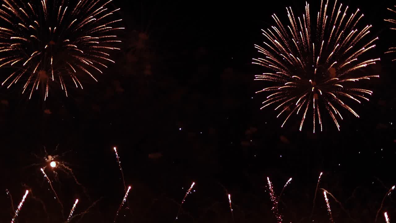 Colorful fireworks exploding in the night sky. Celebrations and events in bright colors.