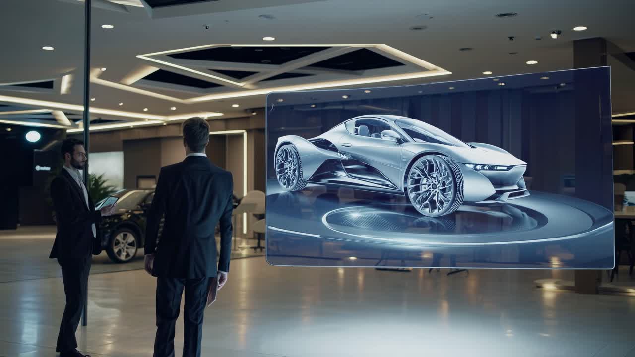 Future Car Design Presentation in Modern Showroom