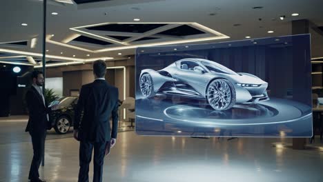 future car design presentation in modern showroom
