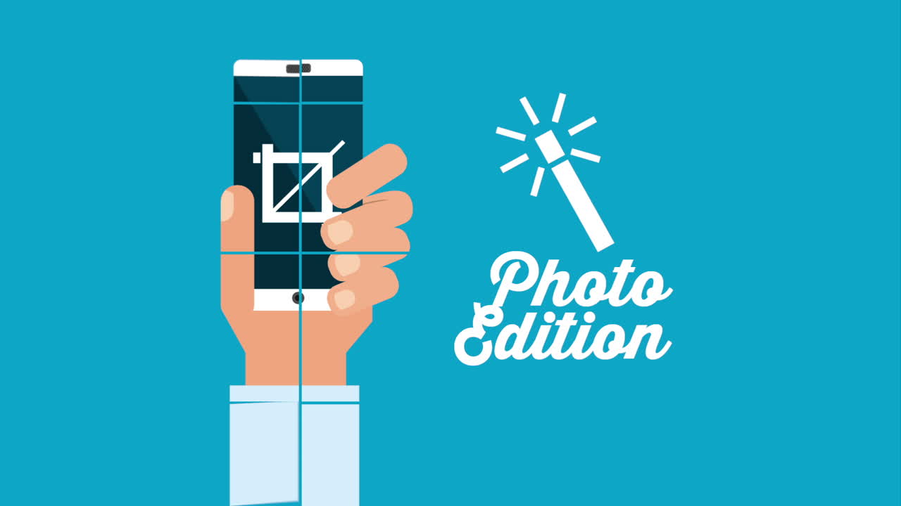 사진 편집 앱과 함께 스마트폰을 사용하는 손