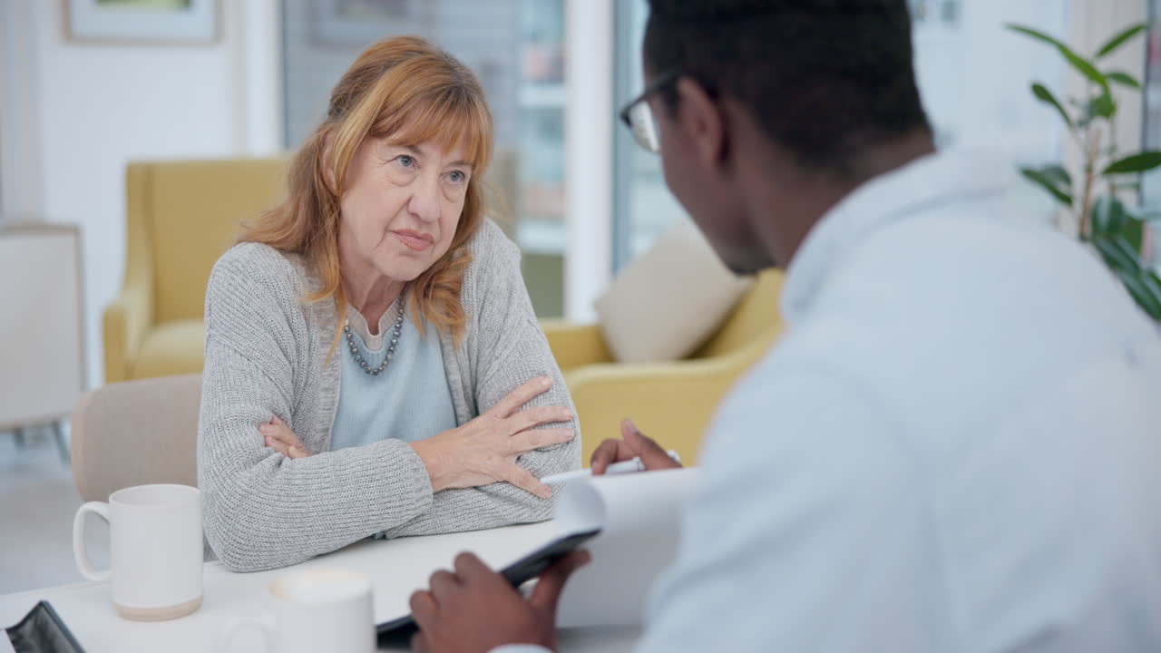 Talking, results and woman with black man