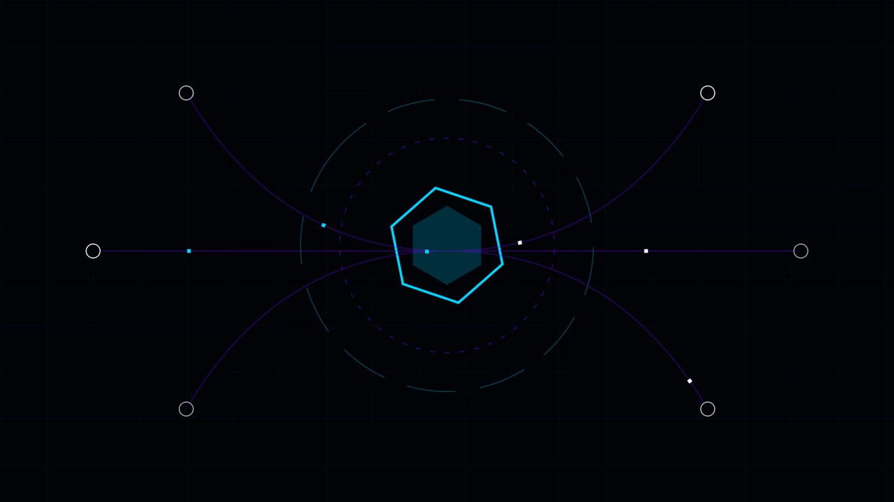 Abstract Digital Hexagon Interface with Pulsing Data Nodes