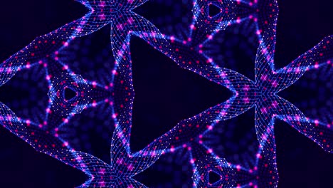 tema abstracto del microworld de la nanotecnología. 4k en bucle de ciencia ficción 3d fondo con partículas azules brillantes forman líneas, superficies, estructuras simétricas complejas como en el caleidoscopio. 8