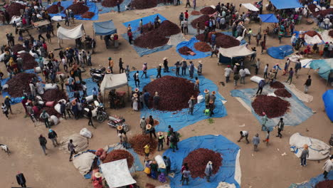 paprika market in the town of alaba kulito in ethiopia - aerial drone shot