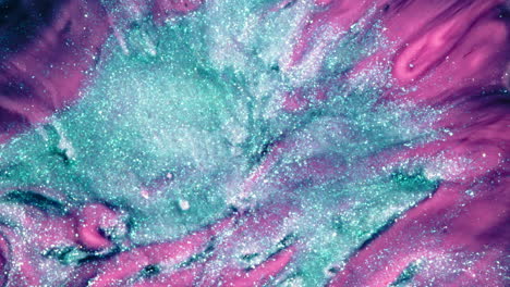 colorful glitter swirl in macro shot of substances mixing, dreamy and artistic look