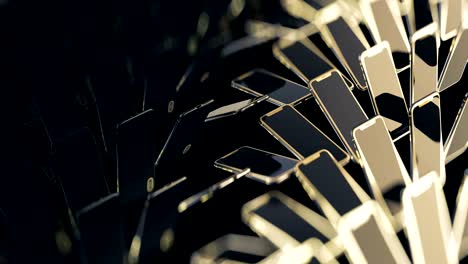 smartphones with gold buttons move and rotate in rows, rich bokeh. infinite loop. abstract movement of phones, background image for sale discount. expensive luxury background. gold and black pattern.