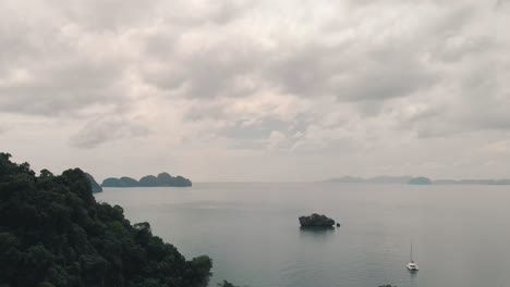 Aerial-drone-view-of-storm-brewing-in-paradise-tropical-island,-Koh-Hong-Thailand