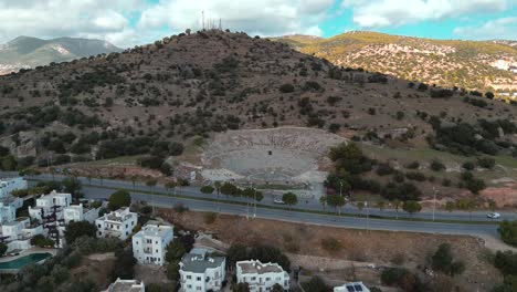 over-view-of-Bodrum-Amphitheater-surrounded-by-a-mountain---Bodrum,-Turkey