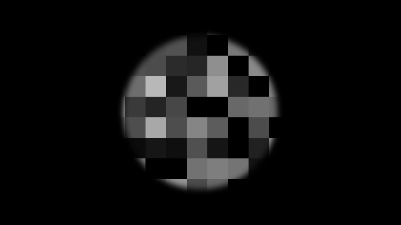 Dynamic Grayscale Pixelated Oval on Black Background
