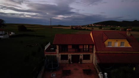 aerial view of a farmhouse in the spanish countryside at twilight