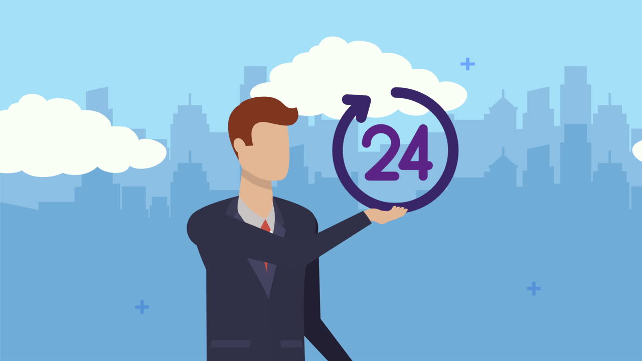 joven empresario con flecha 24 horas