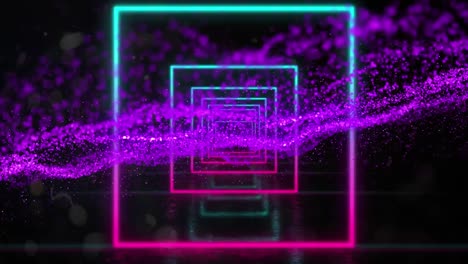 animación de cuadrados de neón y brillo sobre fondo negro