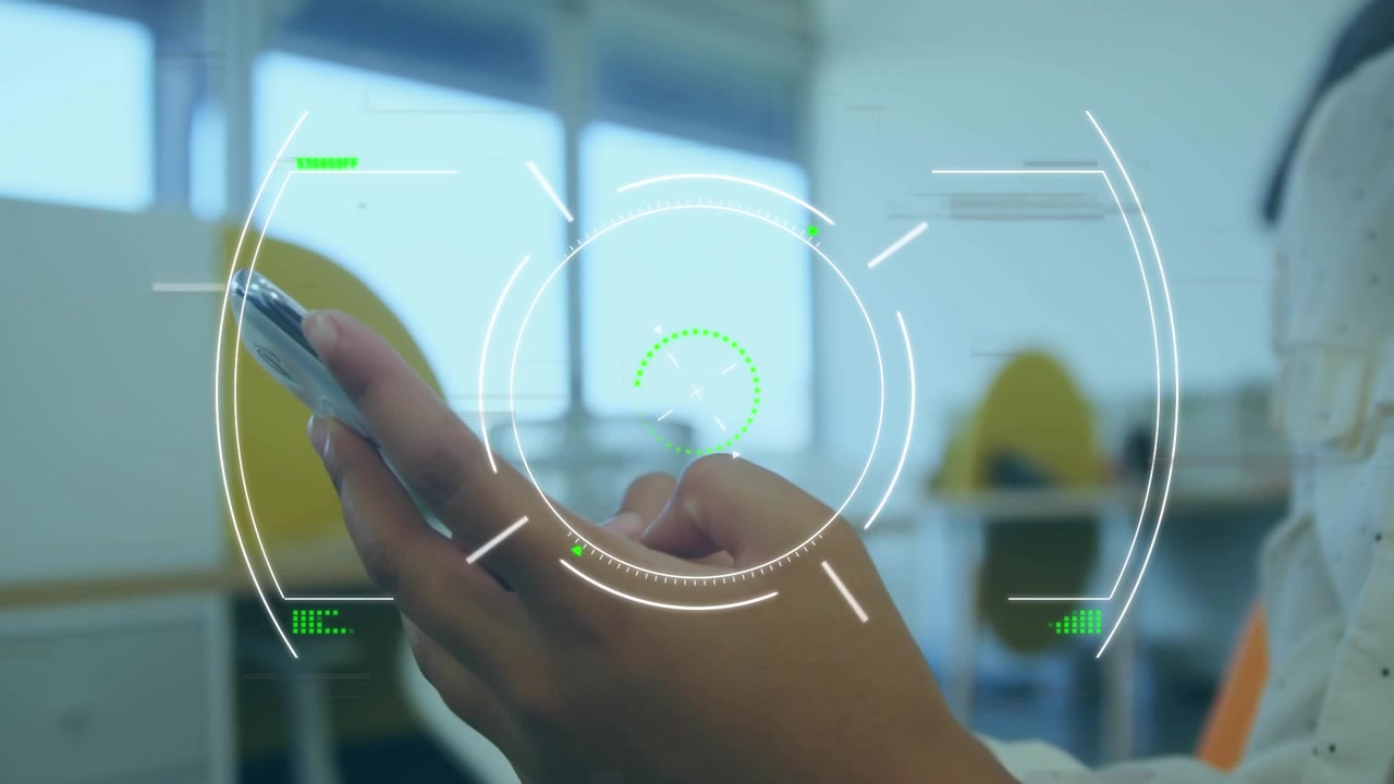 Animation of scan scoping over caucasian women using smartphone