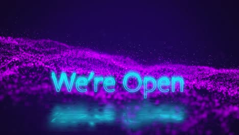 Animation-of-we-re-open-over-navy-background-with-glitter