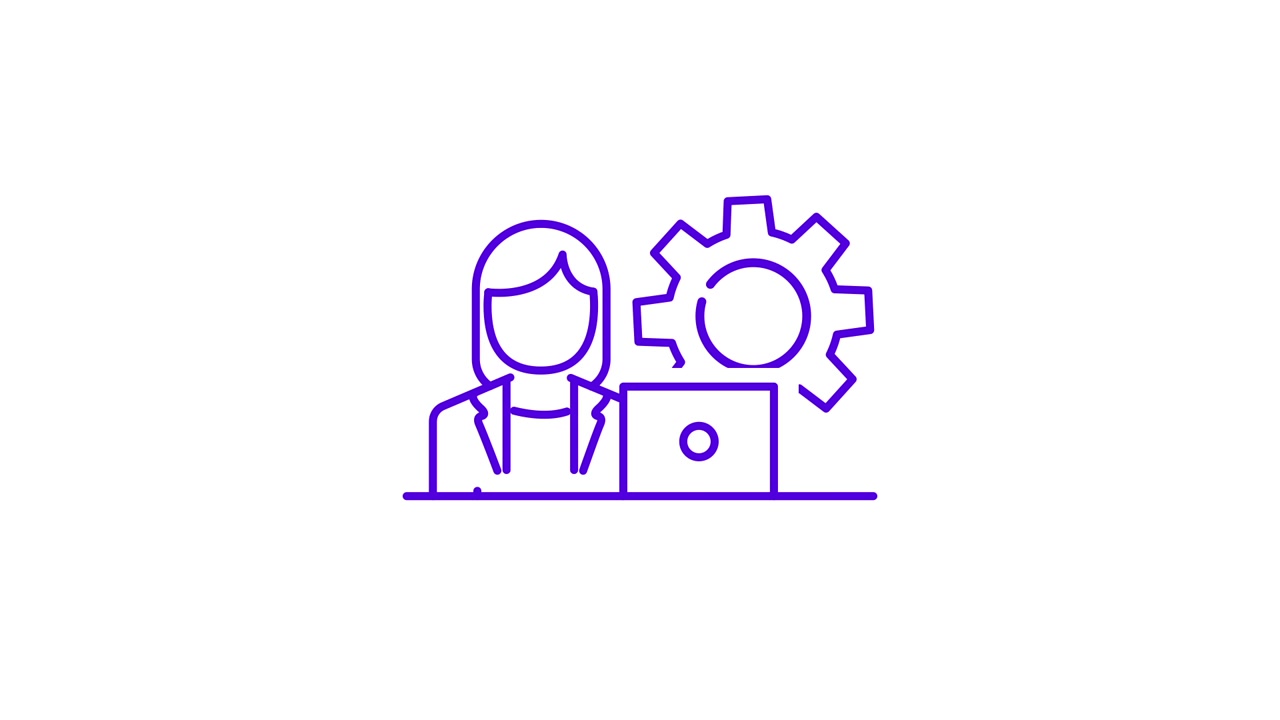 Animated Icon of Woman Working on Laptop with Gear