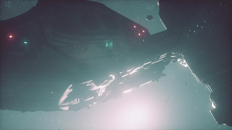 Unidentified alien spaceship flying in space