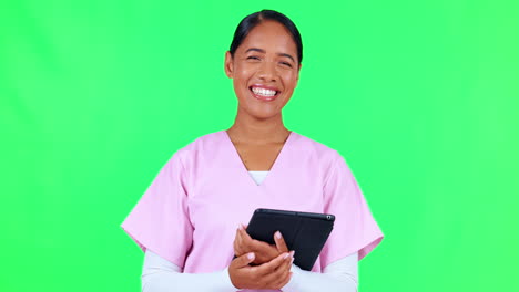 Doctor,-tablet-and-woman-on-green-screen