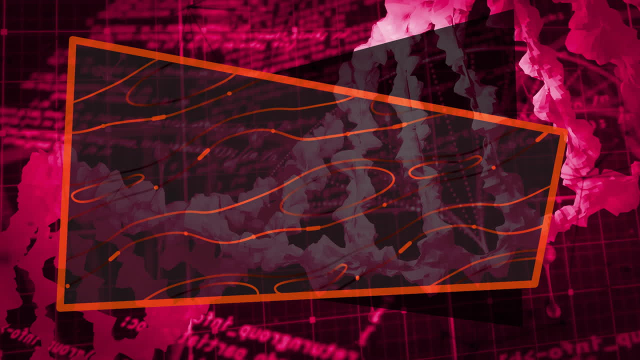 Animation of abstract geometric shapes and lines on digital grid with pink hues